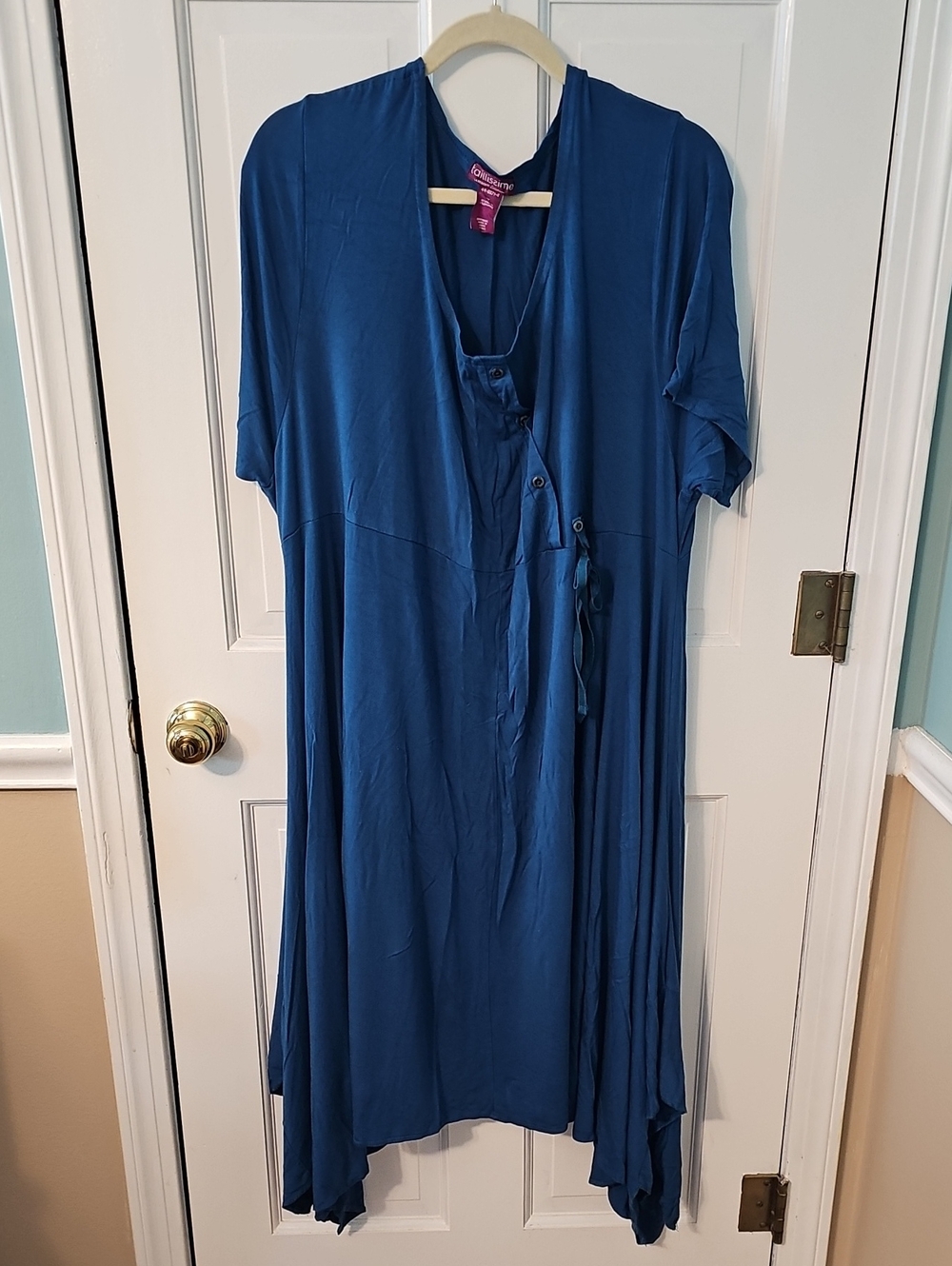 Blue Draped Button-Front Women’s Dress